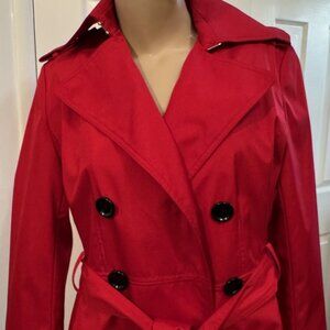 CALVIN KLEIN Womens XS Fashion Red Double-Breasted Trench Rain Coat - Lined